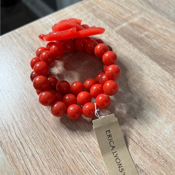 Erica Lyons Red Rose Detail Three Strand Beaded Bracelet - Picture 3 of 4